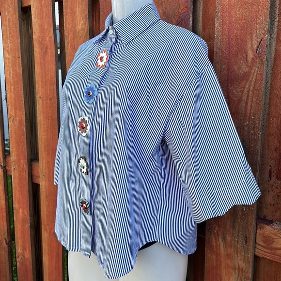 Striped Button Down Shirt with Floral Accents - Picture 3 of 8